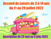 Accueil de Loisirs de 3 à 14 ans du 11 au 29 juillet 2022 (Inscription du 23 mai au 3 juin 2022 en mairie de Roclincourt ou de Thélus)
