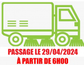 ⚠️ Passage Balayeuse le lundi 29 avril 2024 à partir de 06h00 (🚫 Merci de ne pas stationner sur la route ou sur le trottoir)
