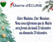 Fermeture de la Mairie du 23/12/2024 au 29/12/2024